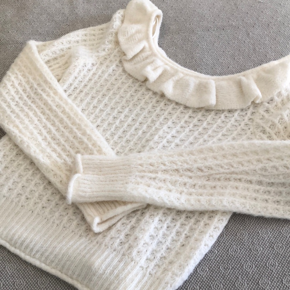 Women's Ivory Ruffle Knit Sweater